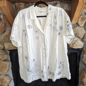 Madewell Plus Embroidered Linen-Blend Camp shirt